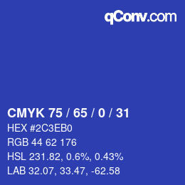 カラーコード: CMYK 75 / 65 / 0 / 31 | qconv.com