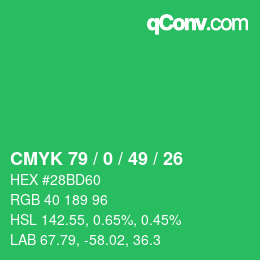 Color code: CMYK 79 / 0 / 49 / 26 | qconv.com