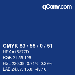 Code couleur: CMYK 83 / 56 / 0 / 51 | qconv.com