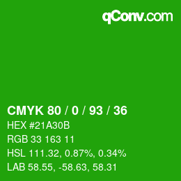 Código de color: CMYK 80 / 0 / 93 / 36 | qconv.com