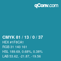 Code couleur: CMYK 81 / 13 / 0 / 37 | qconv.com