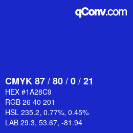 Color code: CMYK 87 / 80 / 0 / 21 | qconv.com