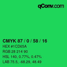 Código de color: CMYK 87 / 0 / 58 / 16 | qconv.com