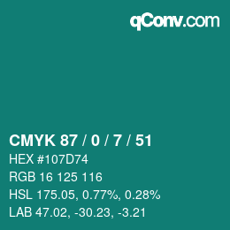 Color code: CMYK 87 / 0 / 7 / 51 | qconv.com