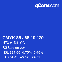 カラーコード: CMYK 86 / 68 / 0 / 20 | qconv.com