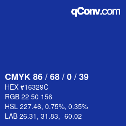 カラーコード: CMYK 86 / 68 / 0 / 39 | qconv.com