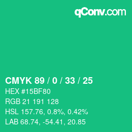 Code couleur: CMYK 89 / 0 / 33 / 25 | qconv.com