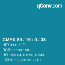 カラーコード: CMYK 89 / 16 / 0 / 38 | qconv.com