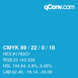 Código de color: CMYK 89 / 22 / 0 / 18 | qconv.com