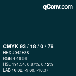 Farbcode: CMYK 93 / 18 / 0 / 78 | qconv.com