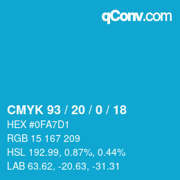 カラーコード: CMYK 93 / 20 / 0 / 18 | qconv.com