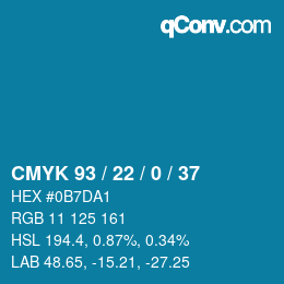 Code couleur: CMYK 93 / 22 / 0 / 37 | qconv.com