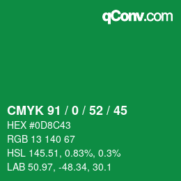 Código de color: CMYK 91 / 0 / 52 / 45 | qconv.com