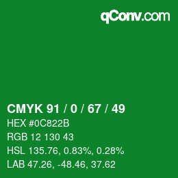 Code couleur: CMYK 91 / 0 / 67 / 49 | qconv.com