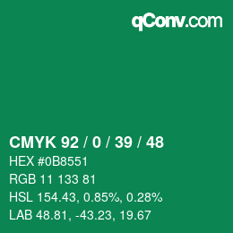 Color code: CMYK 92 / 0 / 39 / 48 | qconv.com