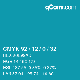 カラーコード: CMYK 92 / 12 / 0 / 32 | qconv.com