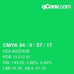 Code couleur: CMYK 94 / 0 / 57 / 17 | qconv.com