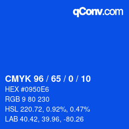 Code couleur: CMYK 96 / 65 / 0 / 10 | qconv.com