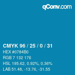 Code couleur: CMYK 96 / 25 / 0 / 31 | qconv.com