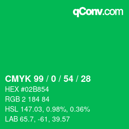 Color code: CMYK 99 / 0 / 54 / 28 | qconv.com