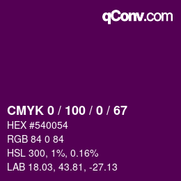 Code couleur: CMYK 0 / 100 / 0 / 67 | qconv.com