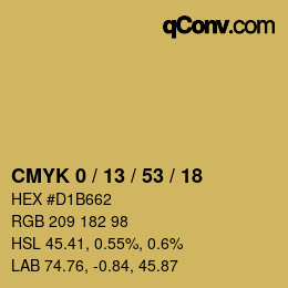 Code couleur: CMYK 0 / 13 / 53 / 18 | qconv.com