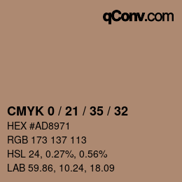 カラーコード: CMYK 0 / 21 / 35 / 32 | qconv.com