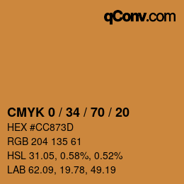 カラーコード: CMYK 0 / 34 / 70 / 20 | qconv.com