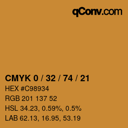 カラーコード: CMYK 0 / 32 / 74 / 21 | qconv.com