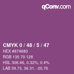 カラーコード: CMYK 0 / 48 / 5 / 47 | qconv.com