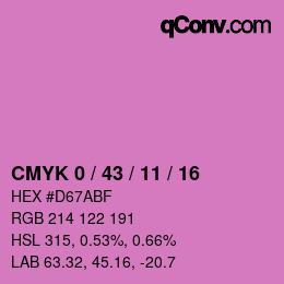 カラーコード: CMYK 0 / 43 / 11 / 16 | qconv.com