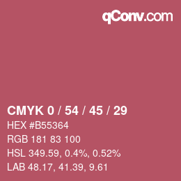 Code couleur: CMYK 0 / 54 / 45 / 29 | qconv.com