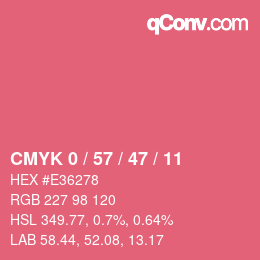 カラーコード: CMYK 0 / 57 / 47 / 11 | qconv.com