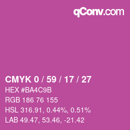 Code couleur: CMYK 0 / 59 / 17 / 27 | qconv.com