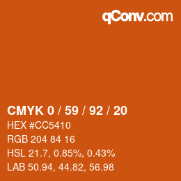 Code couleur: CMYK 0 / 59 / 92 / 20 | qconv.com