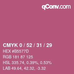 Code couleur: CMYK 0 / 52 / 31 / 29 | qconv.com