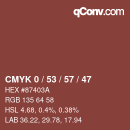 Code couleur: CMYK 0 / 53 / 57 / 47 | qconv.com