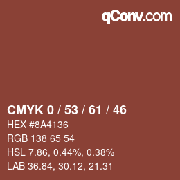 Código de color: CMYK 0 / 53 / 61 / 46 | qconv.com