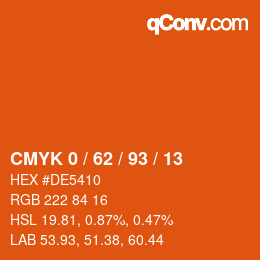 Code couleur: CMYK 0 / 62 / 93 / 13 | qconv.com