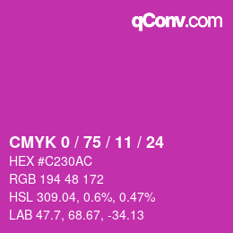 Color code: CMYK 0 / 75 / 11 / 24 | qconv.com