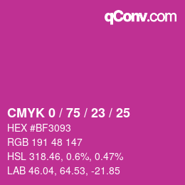 Code couleur: CMYK 0 / 75 / 23 / 25 | qconv.com