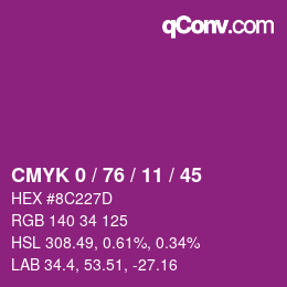 Color code: CMYK 0 / 76 / 11 / 45 | qconv.com