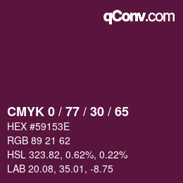 Code couleur: CMYK 0 / 77 / 30 / 65 | qconv.com