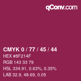 Farbcode: CMYK 0 / 77 / 45 / 44 | qconv.com