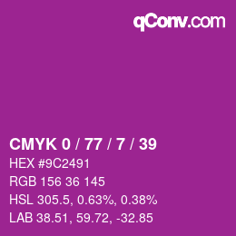 Farbcode: CMYK 0 / 77 / 7 / 39 | qconv.com