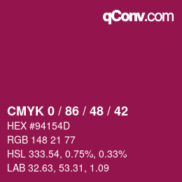 Farbcode: CMYK 0 / 86 / 48 / 42 | qconv.com