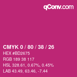 カラーコード: CMYK 0 / 80 / 38 / 26 | qconv.com