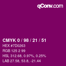 Código de color: CMYK 0 / 98 / 21 / 51 | qconv.com