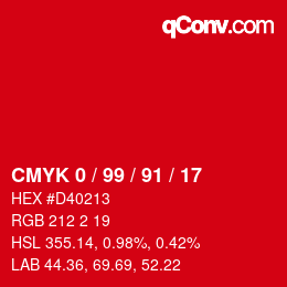 Color code: CMYK 0 / 99 / 91 / 17 | qconv.com