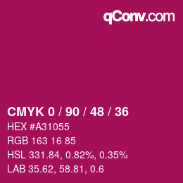 Farbcode: CMYK 0 / 90 / 48 / 36 | qconv.com